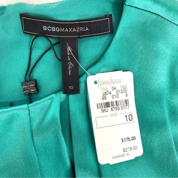 BCBG MaxAzria silk teal green & black holiday party dress size 10 - Picture 4 of 15
